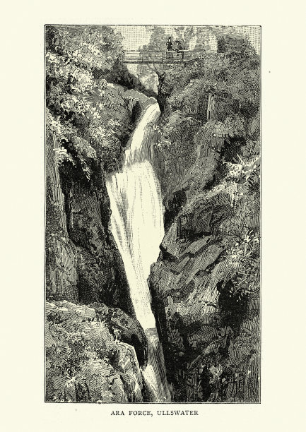 Aira Force瀑布，乌尔斯沃特，十九世纪维多利亚时代图片下载