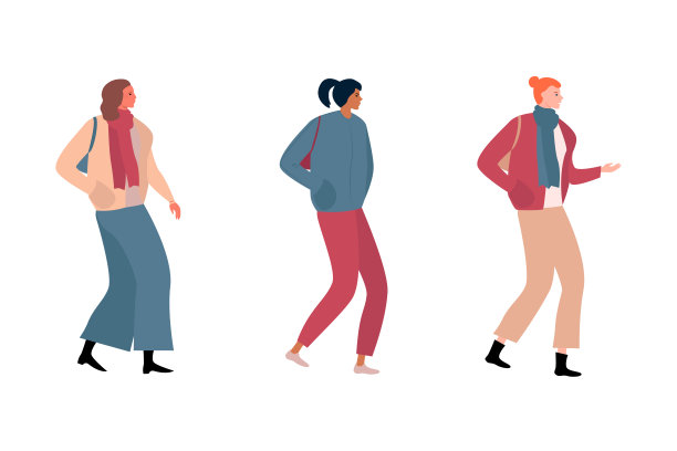 时髦的年轻女性在运动服装的趋势。矢量插图。图片下载