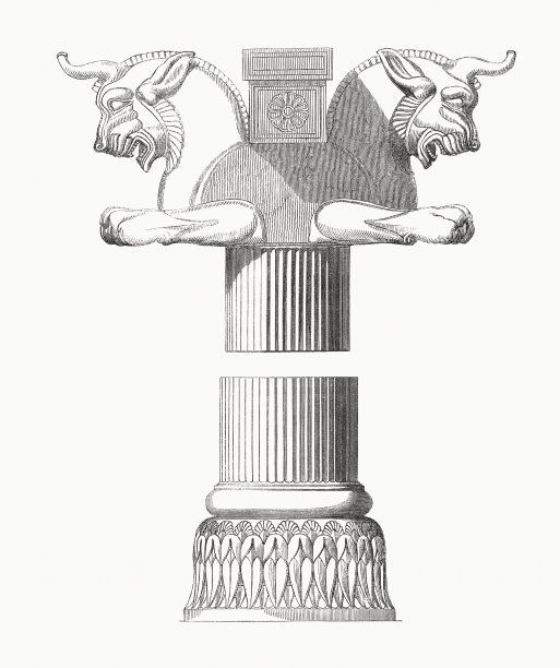 波斯双牛首圆柱，Perepolis，木刻，1862年出版图片下载