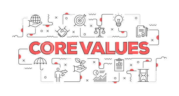 核心价值网络横幅线风格。现代设计矢量插图图片下载