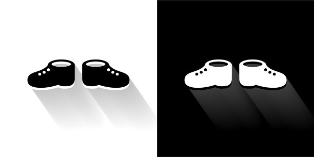 婴儿鞋黑色和白色图标与长影子图片下载
