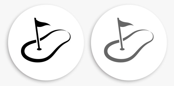 高尔夫球洞旗黑白圆形图标图片下载