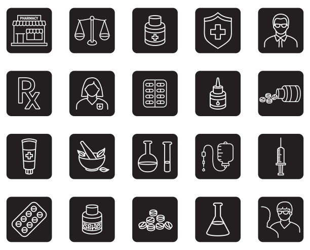 药店线路图标设置。医疗图标。图片下载