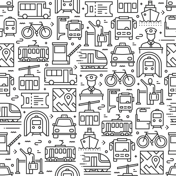 公共交通无缝模式和背景线图标图片下载