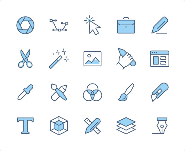 图形设计图标设置。可编辑的笔划粗细。完美的像素二色图标。图片下载