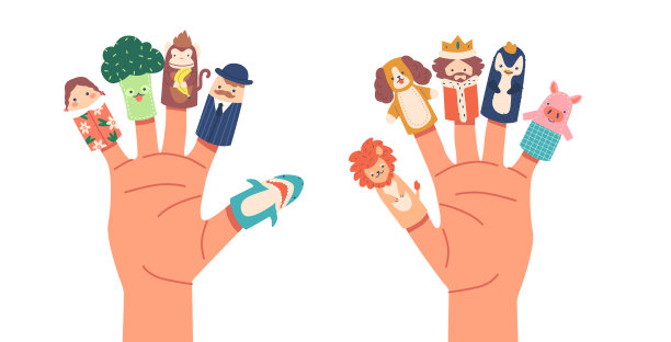 手指木偶，婴儿剧院手玩具，表演或童话故事人物有趣的动物，国王，花椰菜。家庭的乐趣图片下载