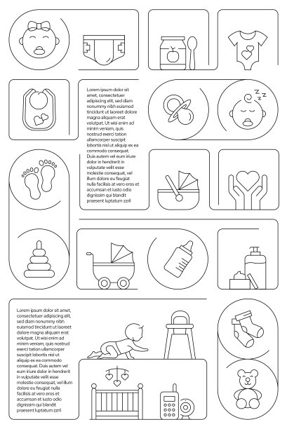 婴儿和母亲相关的矢量横幅设计概念，现代线风格与图标图片下载