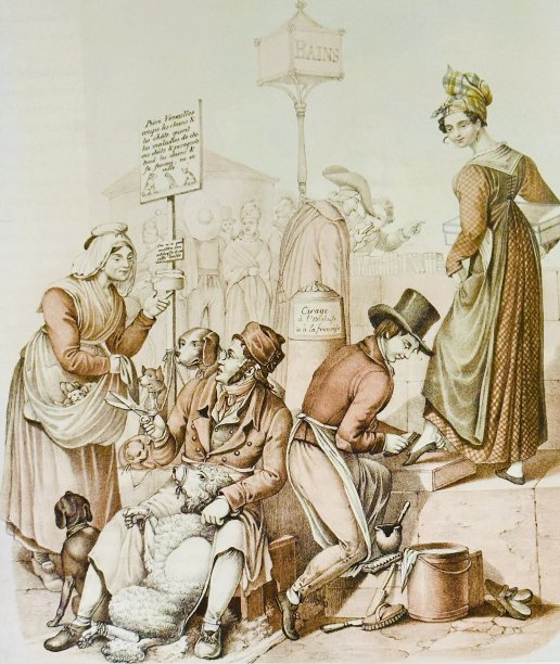 巴黎塞纳河上的街头小贩:宠物美容师、擦鞋师和书摊图片下载