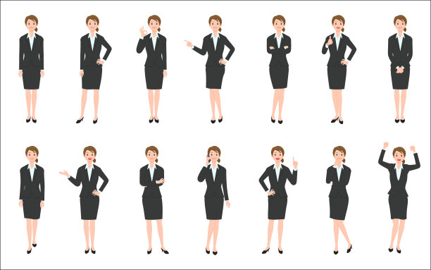 一组女商人孤立在白色的背景图片下载