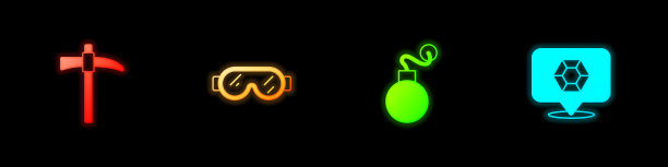 设置鹤嘴锄，安全护目镜，炸弹和宝石图片下载