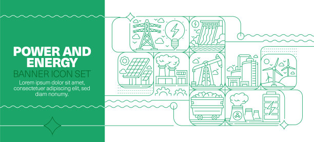 电源和能源线图标设置和横幅设计图片下载