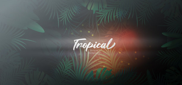 黑色背景上的绿色热带花卉横幅图片下载