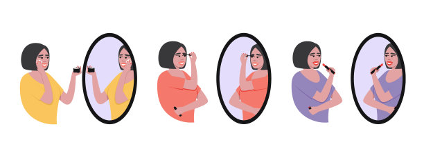 一组女人用睫毛膏涂嘴唇和睫毛图片下载