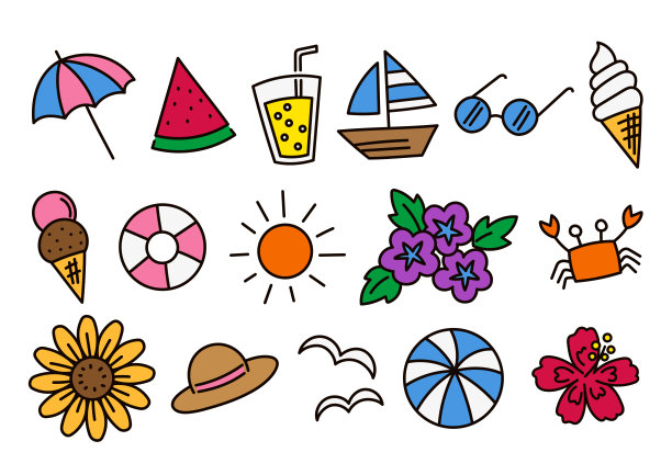 夏天插图集。颜色。图片下载