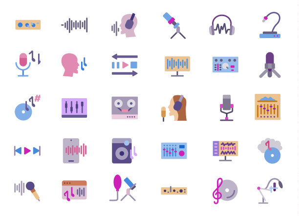 录音平面图标集图片下载