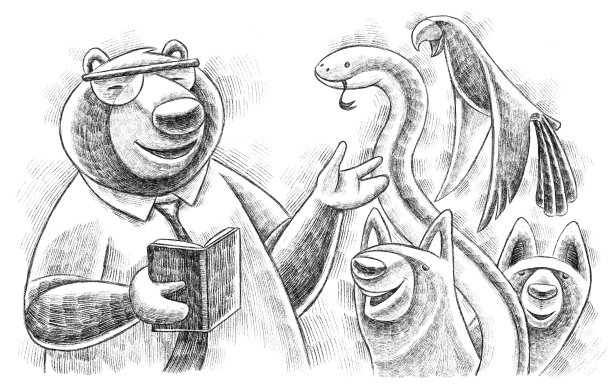 熊阅读与朋友素描图片下载