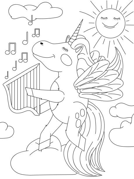 手绘可爱儿童插画-独角兽在天空飞翔。图片下载