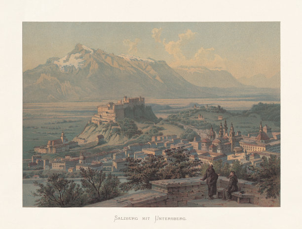 萨尔斯堡和昂特斯堡，奥地利，色版画，出版约1874年图片下载