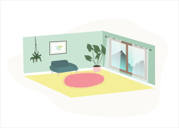 Vector Interior新家居设计舒适的房间，绿色的墙壁和黄色的地板图片下载
