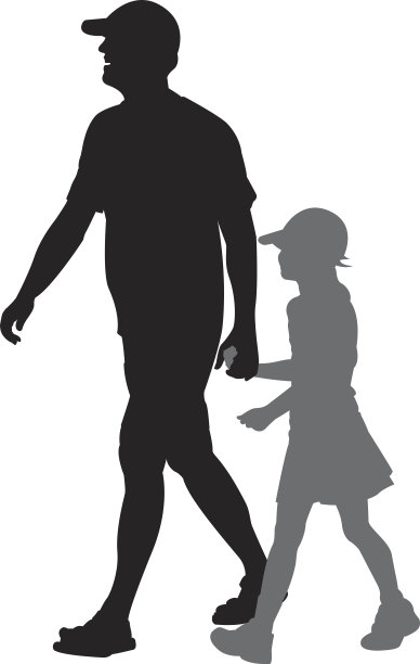 父亲和女儿走剪影图片下载