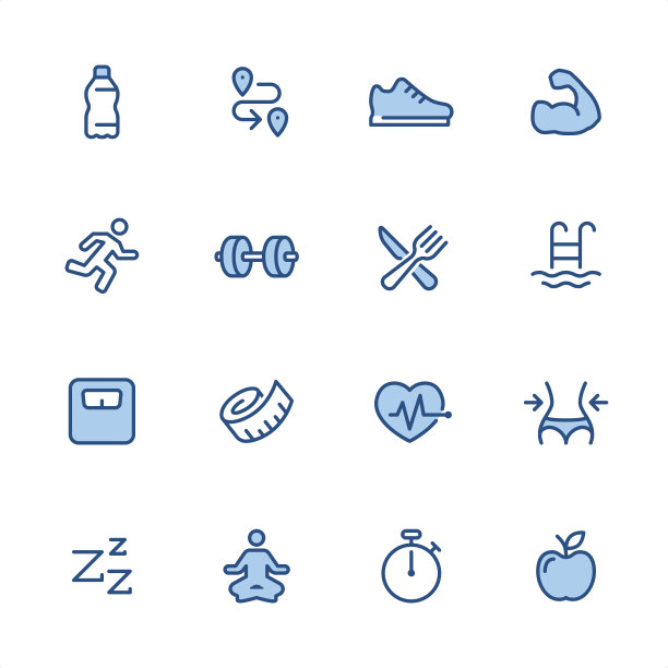 健身和运动-像素完美的蓝色轮廓图标图片下载