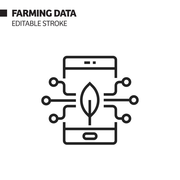农业数据线图标，轮廓矢量符号插图。完美像素，可编辑的描边。图片下载