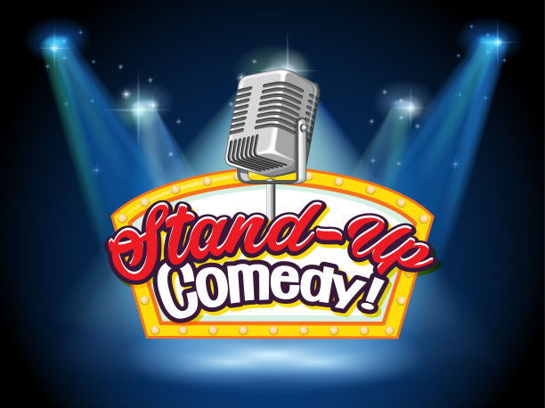 站起来的喜剧横幅与古董麦克风图片下载