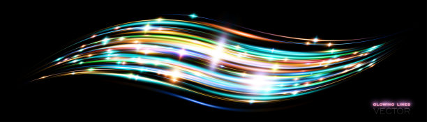 未来波闪光。神奇的火花。神秘的亮条纹。空的地方。抽象的背景。霓虹灯风线。发光效果。美丽的光。闪闪发光的宇宙射线。电力能源。向量。图片下载