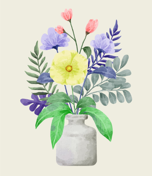 水彩画的一套花，用于各种卡片和贺卡。图片下载