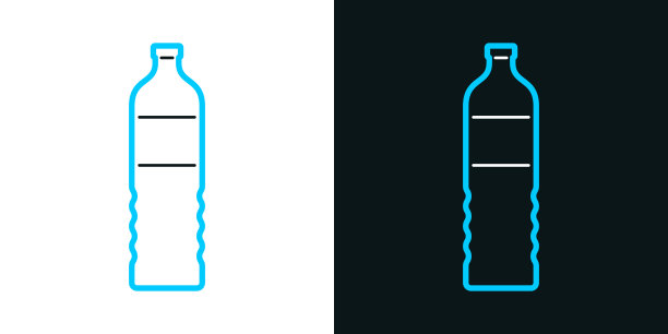 一瓶水。黑色或白色背景上的双色线图标-可编辑的笔画图片下载