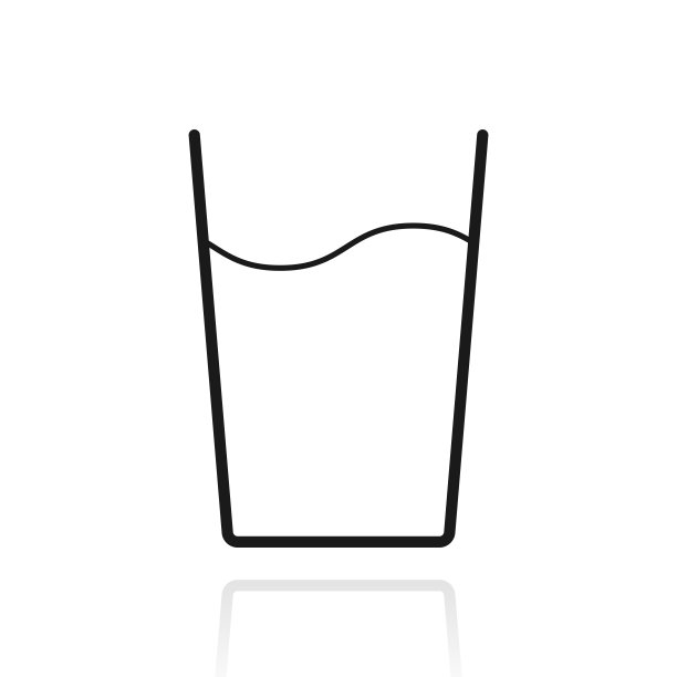 一杯水。白色背景上反射的图标图片下载