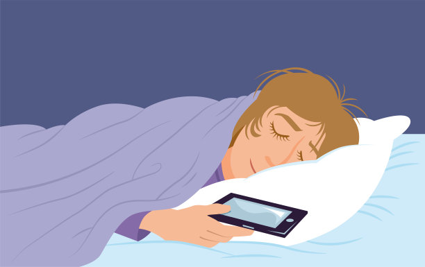 年轻女子睡觉时把智能手机放在床上图片下载