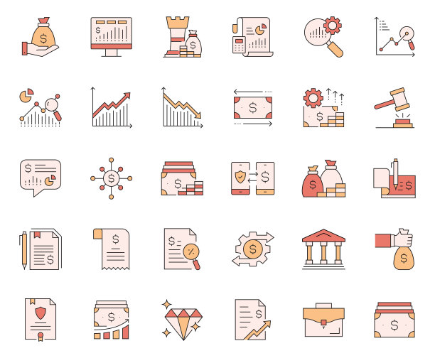 金融相关的矢量线图标的简单设置。大纲符号集合图片下载