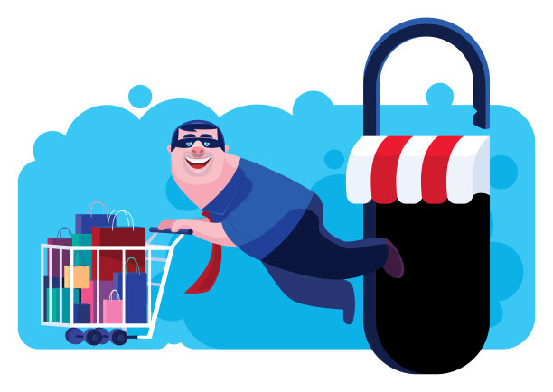 小偷推着购物车与解锁商店图片下载