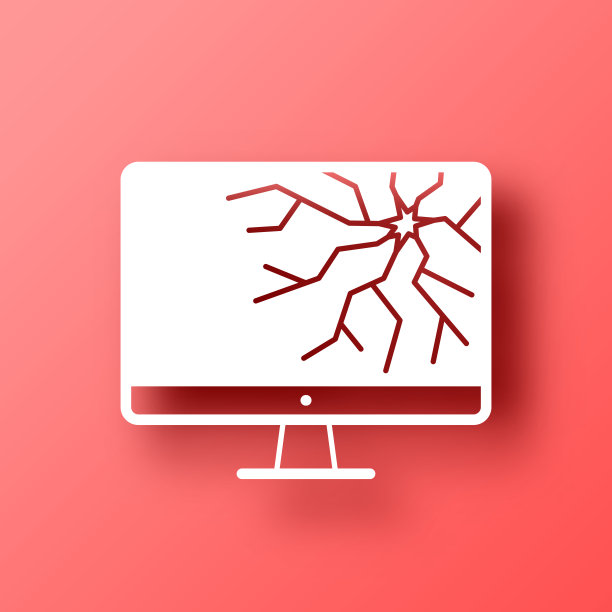 桌面电脑有坏屏。图标在红色背景与阴影图片下载