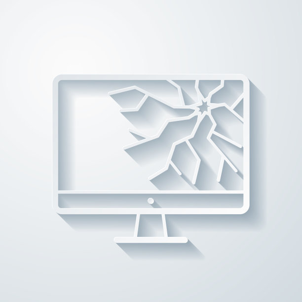 桌面电脑屏幕坏了。空白背景上剪纸效果的图标图片下载