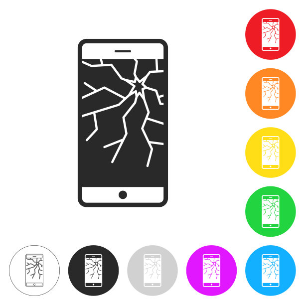 碎屏智能手机。彩色按钮上的图标图片下载