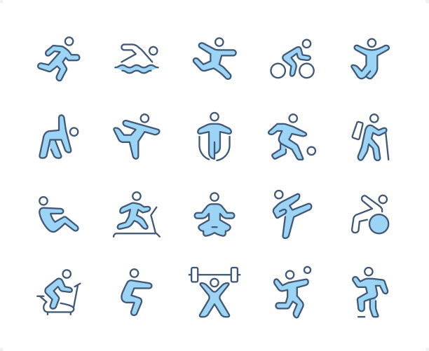 健身和运动图标集。可编辑的笔画重量。像素完美的二色图标。图片下载