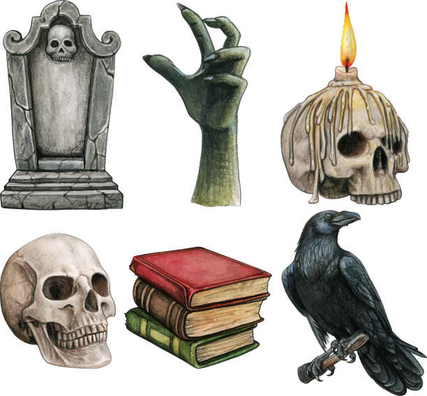 水彩万圣节幽灵哥特式图标集图片下载