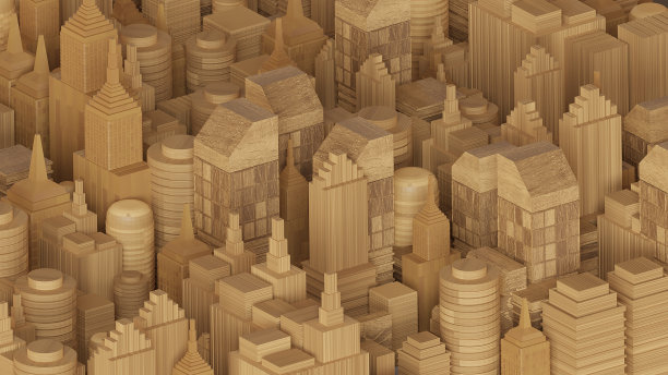 3D渲染木制城市景观概念图片下载