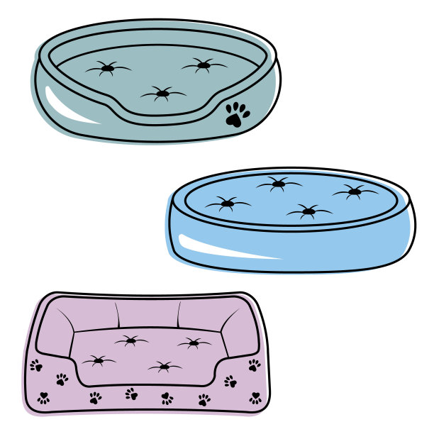 一套床狗和猫，颜色隔离矢量插图图片下载