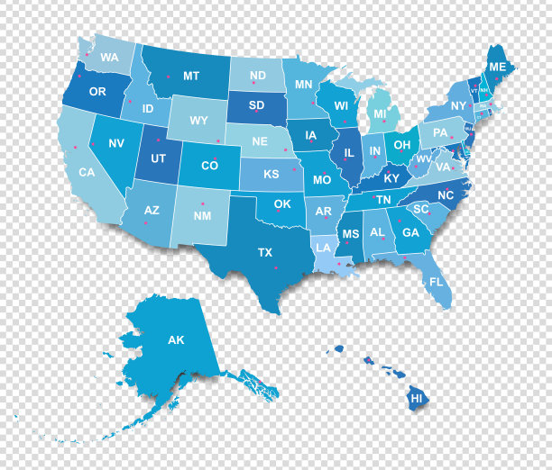矢量美国行政地图孤立图片下载