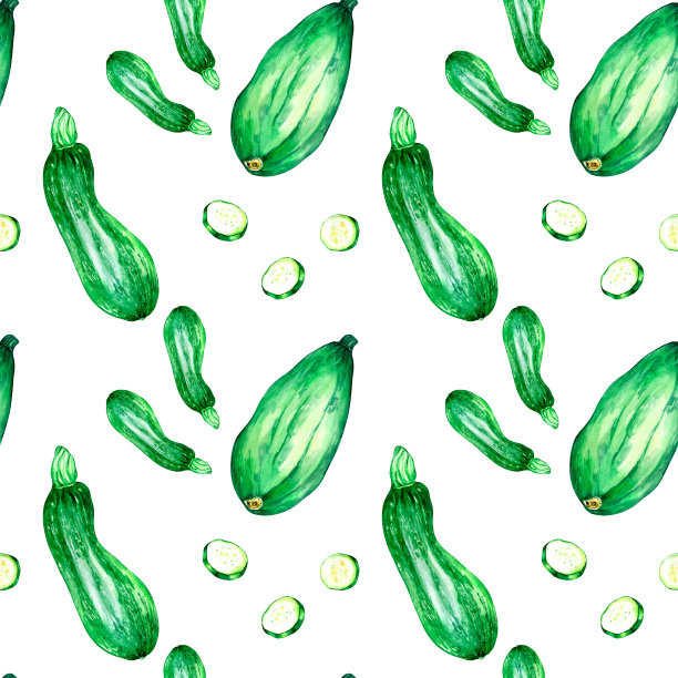 绿色南瓜水彩插图无缝图案隔离图片下载