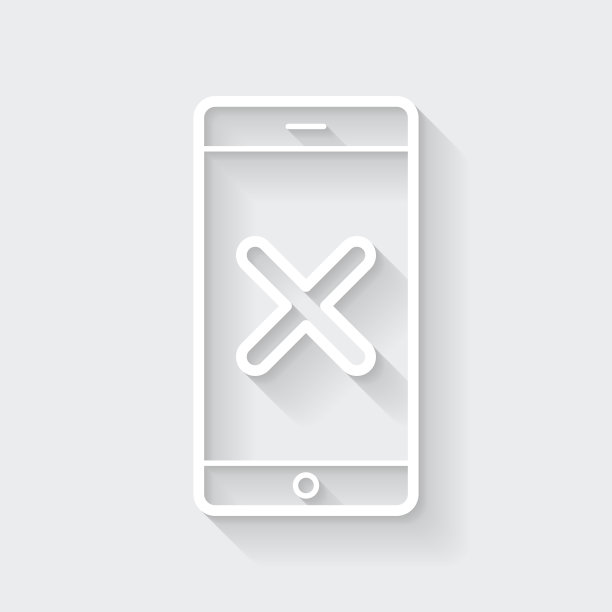 带有十字标记的智能手机。图标与空白背景上的长阴影-平面设计图片下载