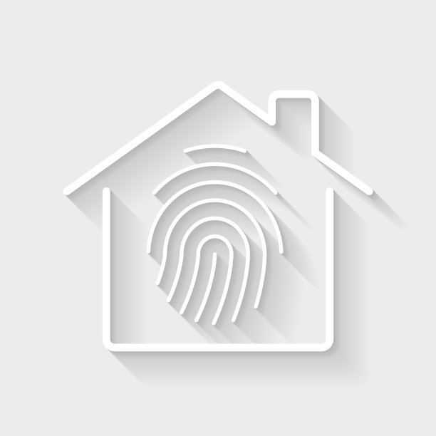 家庭安全-有指纹的房子。图标与空白背景上的长阴影-平面设计图片下载