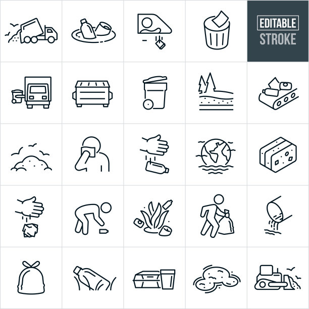 垃圾和浪费细线图标-可编辑的笔画图片下载