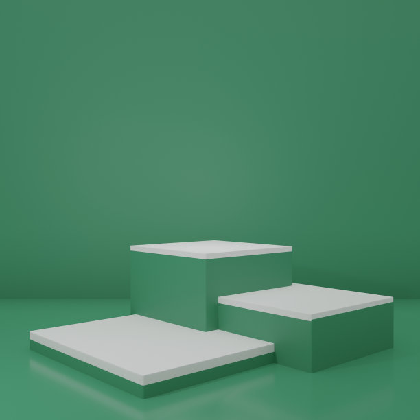 产品站在绿房间，工作室场景为产品，最小的设计，3D渲染图片下载
