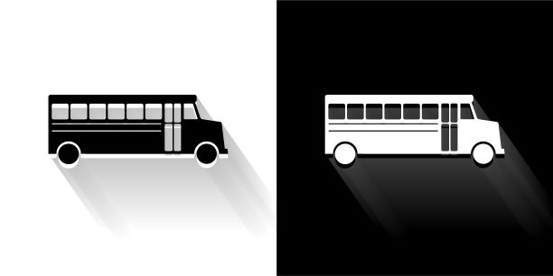校车黑色和白色与长影子的图标图片下载