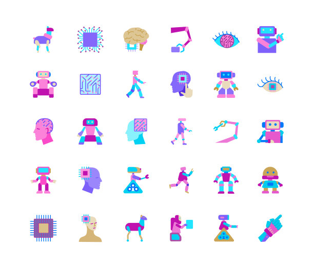 AI机器人扁平图标集图片下载