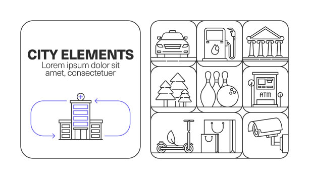 城市元素横幅线图标集设计图片下载